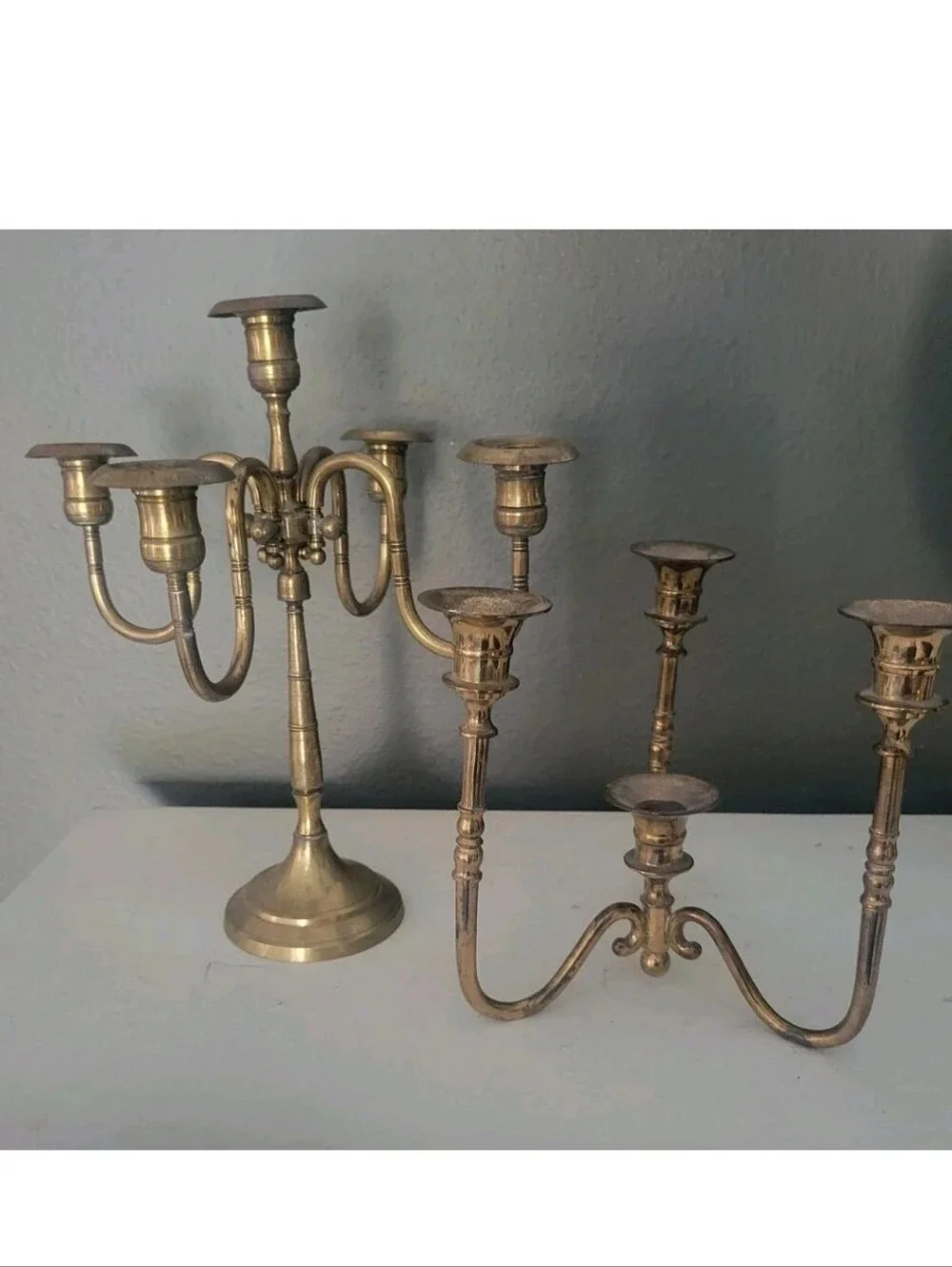 Vintage Brass Candleabra Teleflora MCM Hollywood Regency Multi Arm 60s Set 2